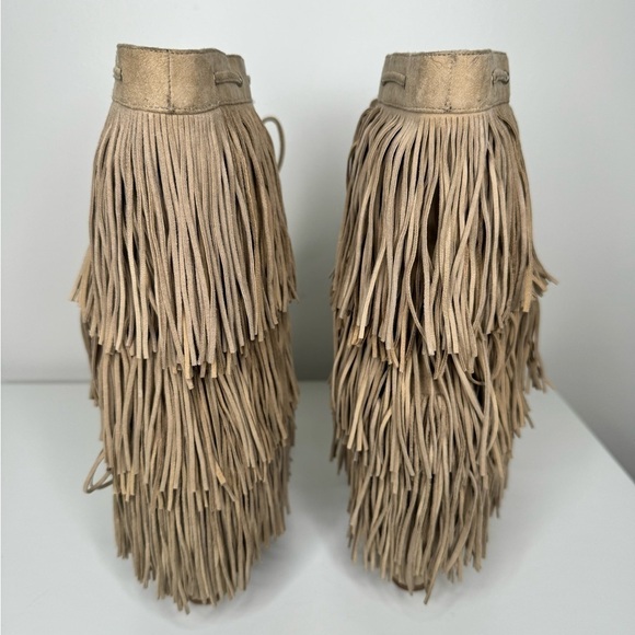 Christian Louboutin Pina Tan Suede Flat Fringe Wedge Boots- Boho Chic - Picture 10 of 10